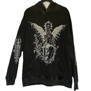 Angels Descend Graphic Acid Washed Oversized Hoodie Y2K Gothic Christian size 2X